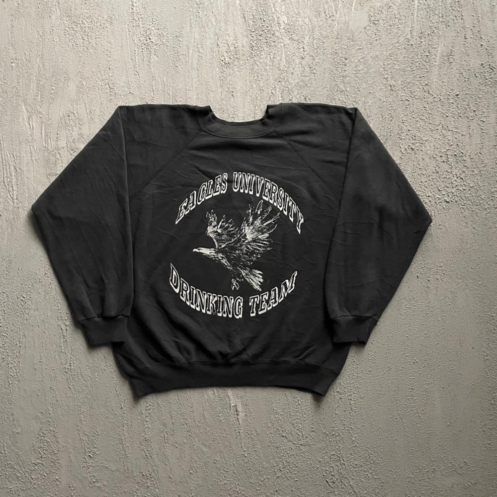Vintage Eagles University Sweatshirt Mens Large Black 80s Drinking Team